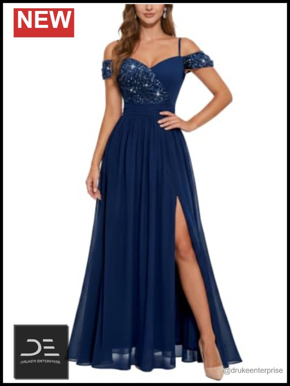Off Shoulder Lace Sequin Maxi Dress Formal Wedding A-Line